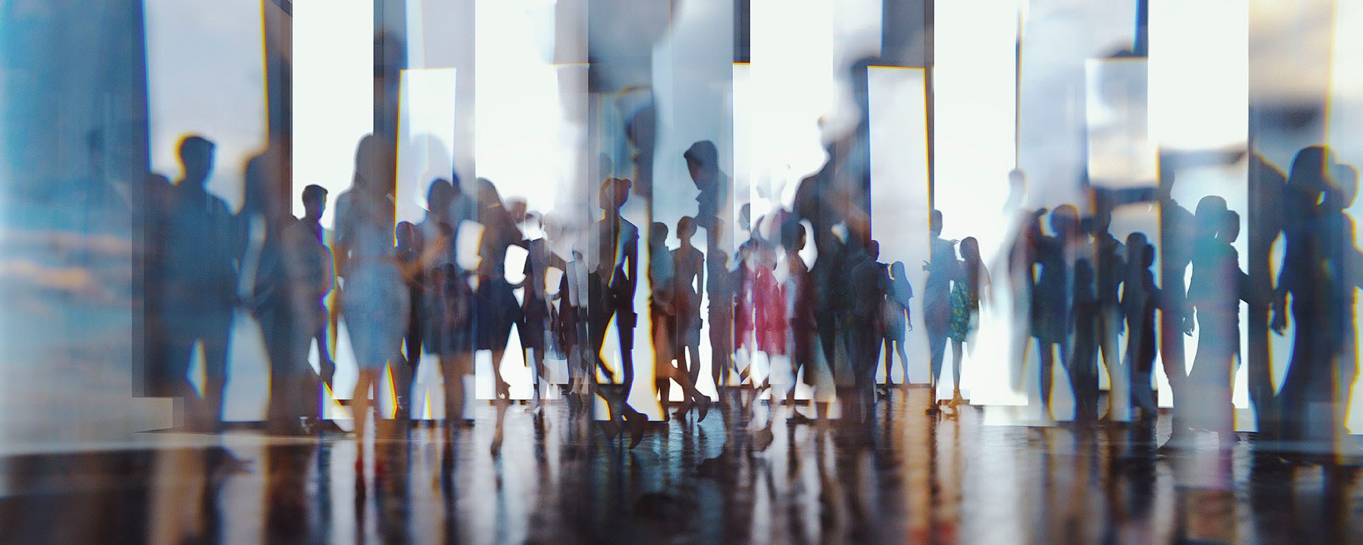 Abstract people silhouettes against glass